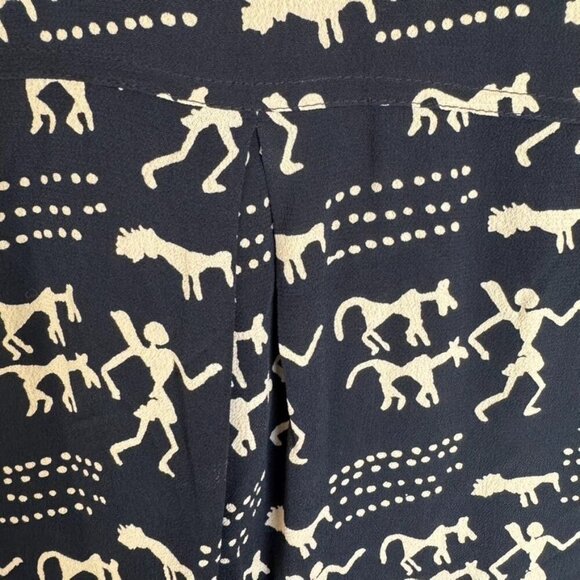 90s Vintage Chico's Black Cream Cave Art Zebra Print Silver Button Front Tunic - Picture 8 of 11